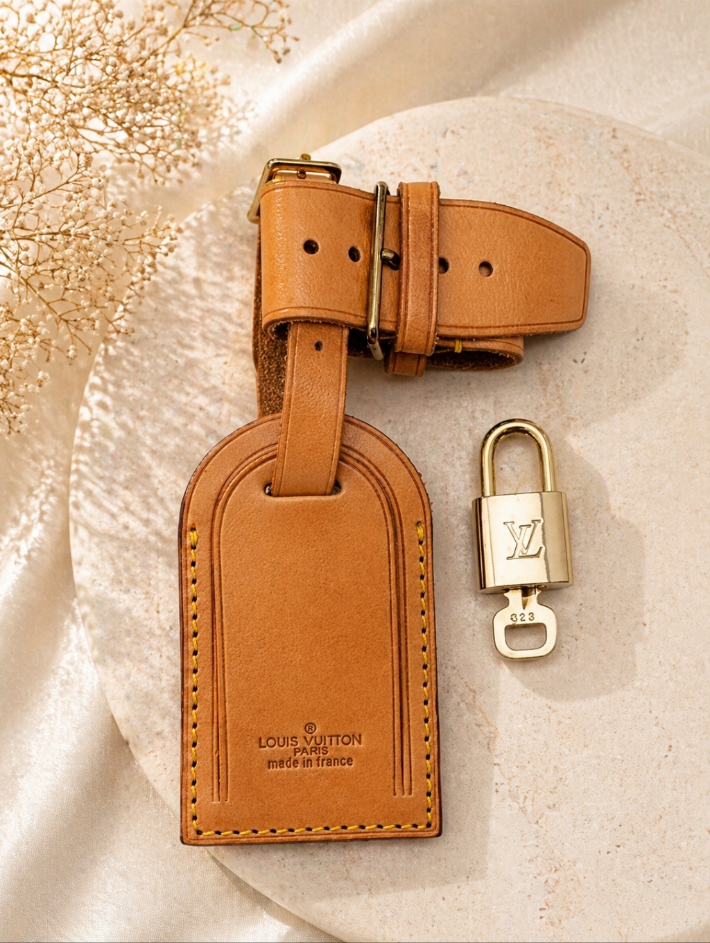 Authentic Louis Vuitton Luggage Tag / Name Tag And Gold Lock And Key